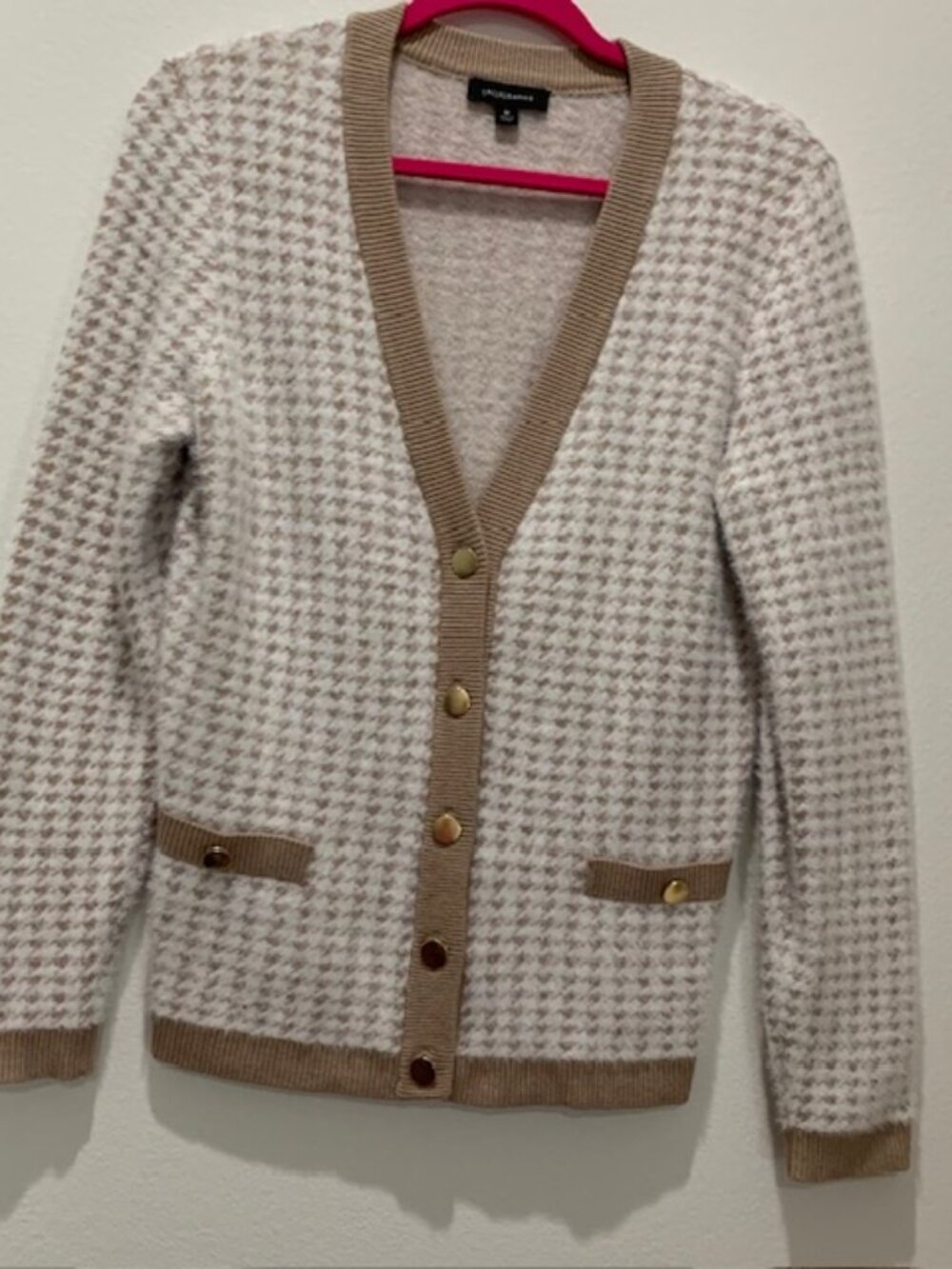 Calligraphie Houndstooth Cardigan Sweater, Size M